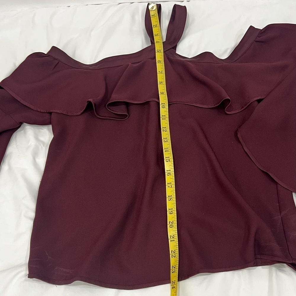 Loft burgundy ruffle bell sleeves top size S - Picture 9 of 10